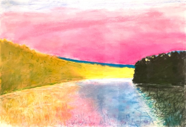 Wolf Kahn, Connecticut River Pink Sunset, 1990, Pastel on paper, 30 x 44 inches