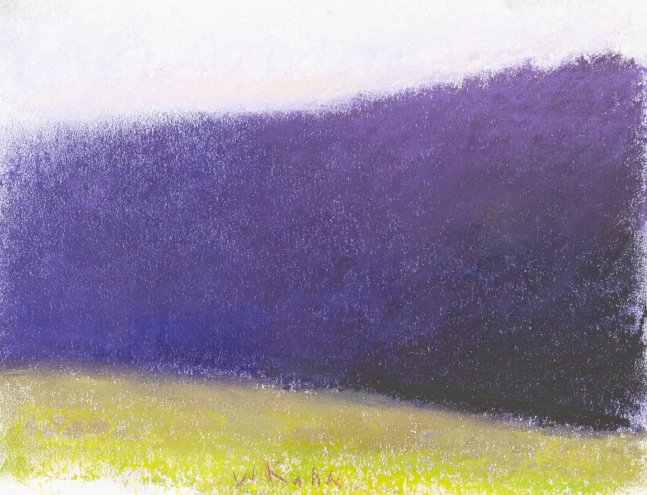Dark Purple Treel Wall is an original Wolf Kahn pastel for sale at, Manolis Projects Gallery. This Wolf Kahn pastel is of a classic abstract style new england landscape in purple and was completed in 1995. This pastel on paper is 9 inches high x 12 inches wide. This artwork is a classic example of Kahn’s style as it features the fusion of color, spontaneity and loose strokes, which create the luminous and vibrant atmospheric rural New England landscapes and color fields. Kahn’s unique blend of American Realism and the formal discipline of Color Field painting sets the work of Wolf Kahn apart from his contemporaries. It is one of many original Wolf Kahn artworks for sale at Manolis Projects Gallery Miami.