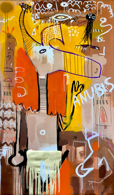 Fernanda Lavera, Anubis, 2020, Acrylic on canvas, 79 x 51 inches, Graffiti and Street Art for Sale at Manolis Projects Art Gallery