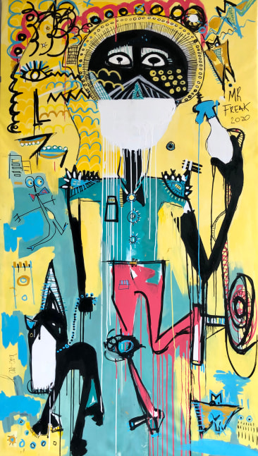 Fernanda Lavera, Mr Freak, 2020, 79 x 43 inches, Acrylic and Oil on canvas, Graffiti and Street Art for Sale at Manolis Projects Art Gallery
