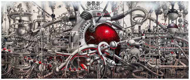 Samuel Gomez, Oasis, 2015, Graphite, Acrylic and ink on paper, 42 x 108 inches