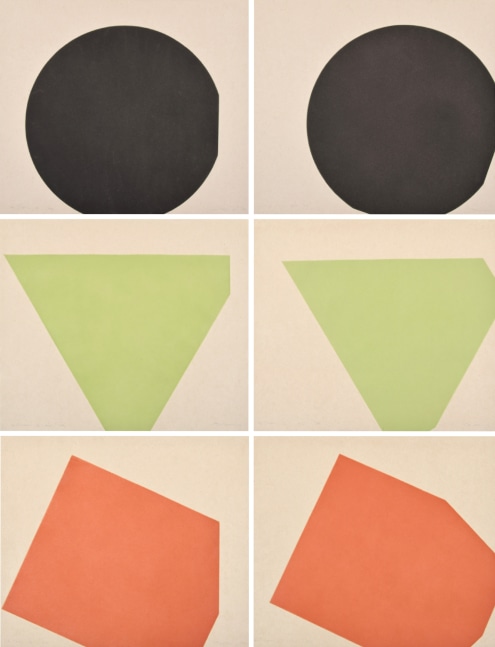 Gary Stephan, If-Then (A,B, C, D, E, F), 1975, 74.25 x 56.5, 6 Acquatints on paper, 24.75x28.25 each
