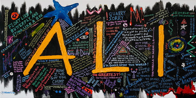 Ron Burkhardt, ALI Quotes, 2005, Acrylic and Archival ink on paper, 18 x 36 inches, Notism art