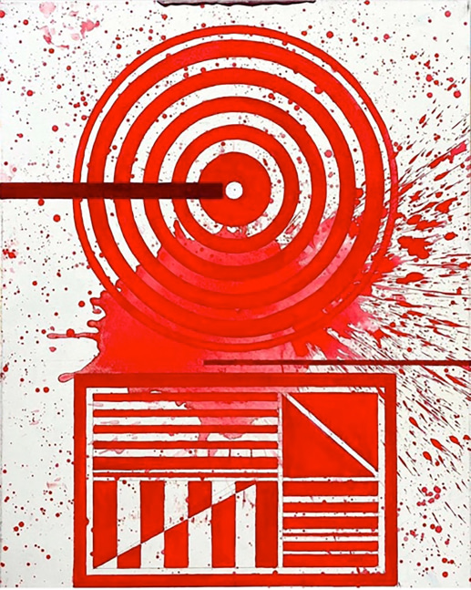 J. Steven Manolis, REDWORLD (Concentric) 2020, 40 x 30 inches, Acrylic on canvas, Red Abstract Painting, Red Abstract wall art for sale at Manolis Projects Art Gallery, Miami, Fl