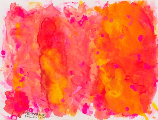 J. Steven Manolis, Flamingo 1832-2016 (Key West) 09.12.01, 2016, watercolor painting on paper, 9 x 12 inches, Pink and orange Abstract Art, Tropical Watercolor paintings for sale at Manolis Projects Art Gallery, Miami, Fl