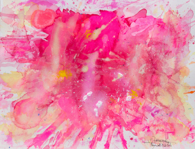 J. Steven Manolis-Flamingo-Key West, 1832-2016-1216.03, watercolor, gouache and acrylic painting on Arches paper, 12 x 16 inches, Pink Abstract Art, Tropical Watercolor paintings for sale at Manolis Projects Art Gallery, Miami, Fl