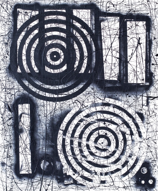 J. Steven Manolis, Black &amp; White Shadowbox, 2019, Acrylic on canvas, 72 x 60 inches, Large Black and White Wall Art, Abstract expressionism art for sale at Manolis Projects Art Gallery, Miami, Fl
