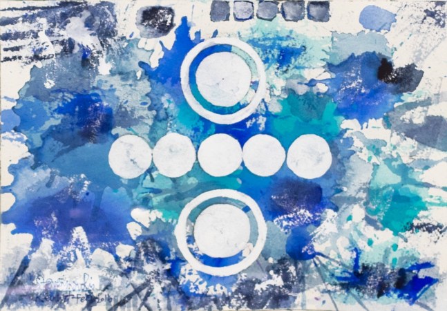 J. Steven Manolis, Key West (Social Consciousness) 07.10.05, 2016, Watercolor painting on paper, 7 x 10 inches, Blue Abstract Art, Splash Art for sale at Manolis Projects Art Gallery, Miami, Fl