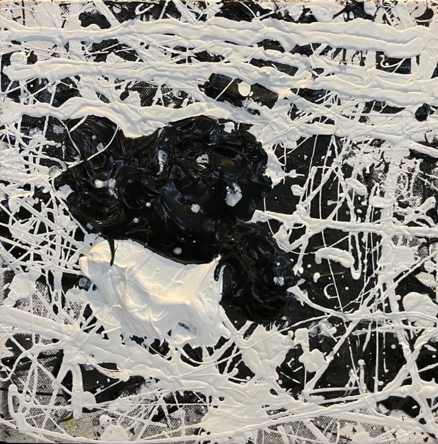 J. Steven Manolis, black &amp; white, 10.10.05, Acrylic and latex enamel on canvas, 10 x 10 inches, Black and White Abstract painting, Abstract expressionism art for sale at Manolis Projects Art Gallery, Miami, Fl