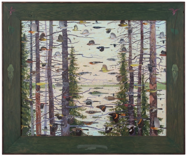 Nind Ombisse, 2020, oil on linen, 31 x 37 1/8 inches including artist&amp;#39;s hand painted frame