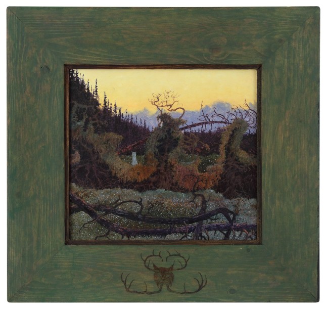 Ogidigamig, 2020, oil on board, 16 1/2&amp;nbsp; X 17 1/2 inches including artist&amp;#39;s hand painted frame