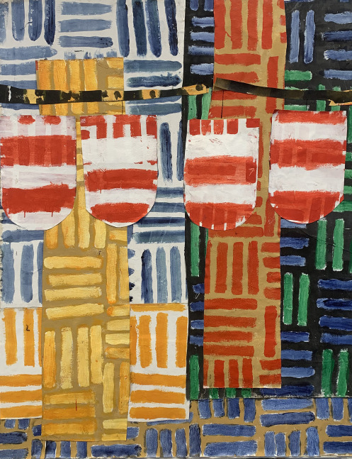 John Walker, Brian&amp;rsquo;s Stacks, 2020, collage on canvas, 84 x 66 inches