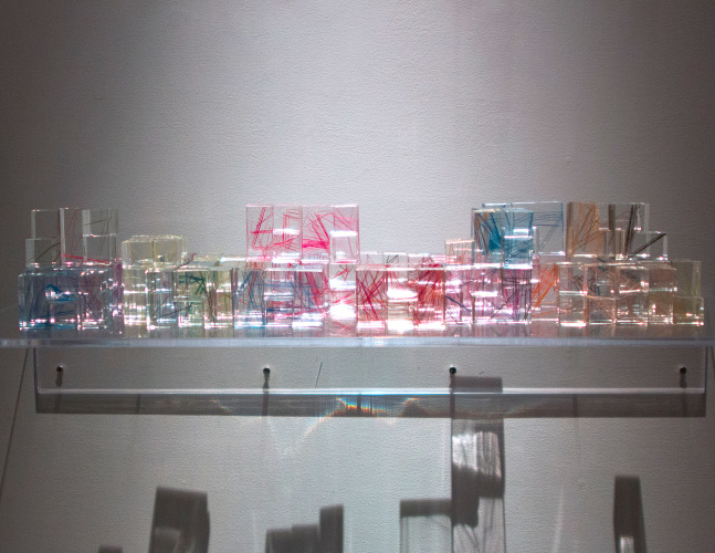 Just IN Just OUT, 2018
Acrylic on engraved acrylic
13.75" x 30" (Variable, in 100 parts, Each  2" x 2" x 1")   