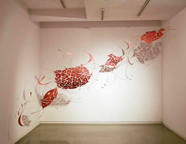 Open wings of a precious secret, 2016
Stainless steel, dyed muslin fabric and tamarind kernel paste            
131'' x 154" x 128"