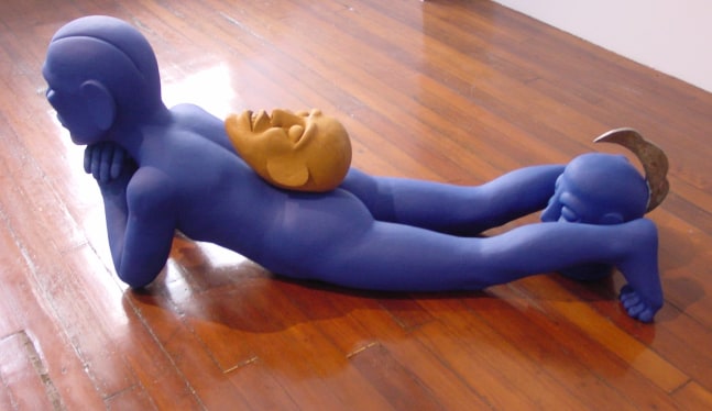Untitled, 2002
Indigo pigment on teak wood
32" x 65" x 20"