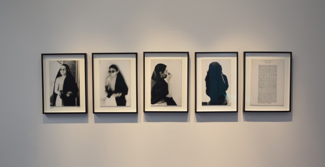 Rummana Hussain
Is It What You Think? 1998
Performance documentation: black and white photographs (4), text on paper
52.7 x 39.3 cm (Each of 5)