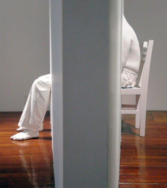 Self in Progress, 2002
Fiberglass cast from self, cloth, acrylic, wood
45" x 33 1/2" x 19"