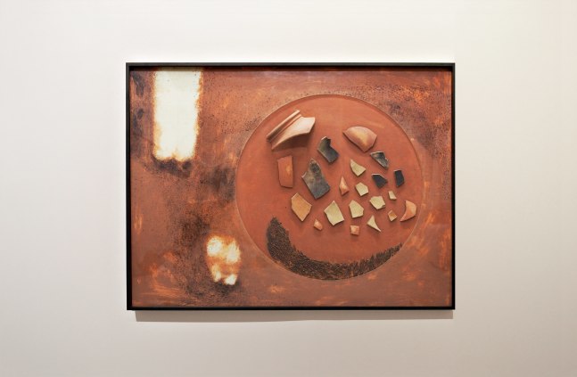 Earth picture, 1993
Ink on cut acrylic, terracotta, earth pigment and iron nails on board
48 1/2" x 36 1/2"  