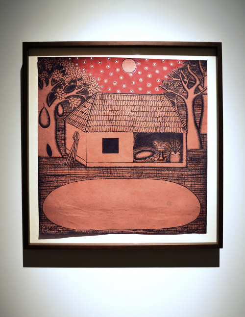 Festival lights at the house, 2016
Charcoal and acrylic on paper  
18 3/4” x 19 1/2”
