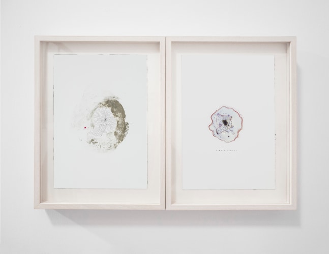 Dot Spot, 2015 -16
Watercolor, graphite & silver powder on paper
in 2 parts, each 13" x 9 3/4"