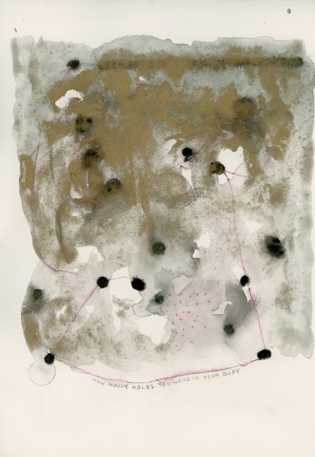 How many holes you have in your body, 2019-20
Watercolor and gold pigment on paper
12.75” x 9.75”
TG 4643