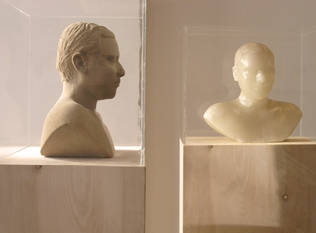 Alwar Balasubramaniam
Untitled (Self Busts), 2004
Cast from self, sand, fiberglass, evaporating compound, acrylic and wood
24&amp;quot; x 20&amp;quot; x 18&amp;quot; (Each of 2) | Pedestal: 48&amp;quot; x 24&amp;quot; x 18&amp;quot; (Each of 2)

&amp;nbsp;

&amp;nbsp;