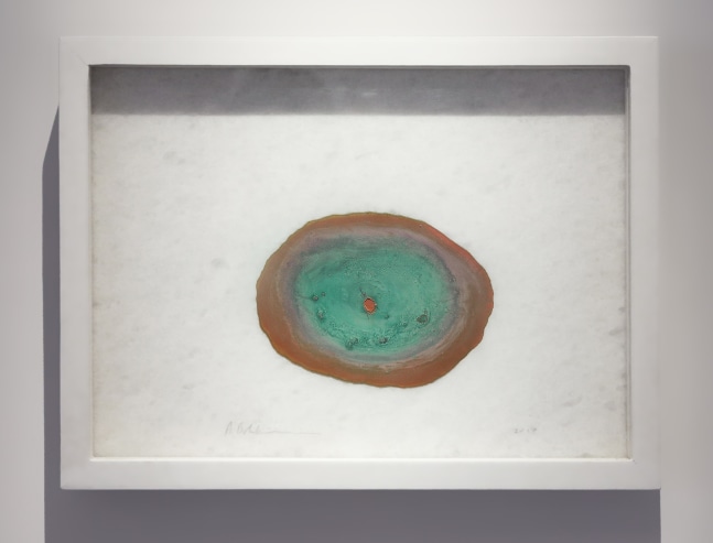 Untitled, 2017
Traces of evaporation, pigments and binder on marble
15 1/2" x 20 1/4"