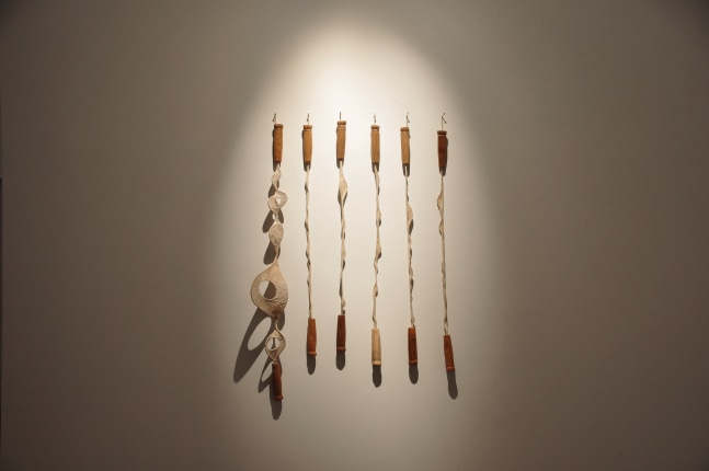 Harp, 2009
Stainless steel, muslin, tamarind kernel, and wood
46" x 33" x 6 1/4"