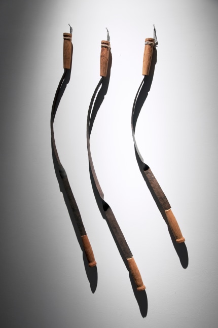 Kinetics, 2009
Wrought iron and teak wood
47 x 26 x 2” (in 3 parts)
 