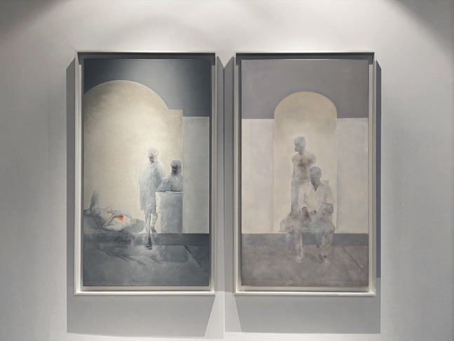 Color of blood is the same, 2021
Oil, acrylic, paper pulp, pigmented ink, canvas, board
67.50'' x 80.5" (overall) | 67.50" x 39.25" (Each of 2)