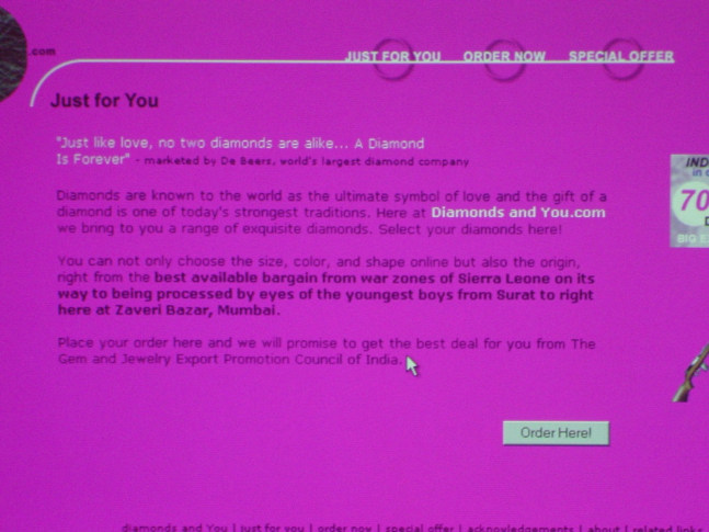 Shilpa Gupta
Diamonds and You.com, 2000
Installation and internet project