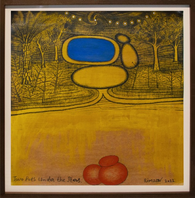 N.N. Rimzon
Two Pots Under the Stars, 2022
Charcoal and acrylic on paper
22 3/4" x 22 3/4" | Framed 25 3/4" x 25 3/4"
TG# 4668