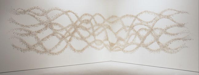 Touch Me Not, 2006-2007
Lacquered wooden beads, pigments, stainless steel
96" x 432" x 36"