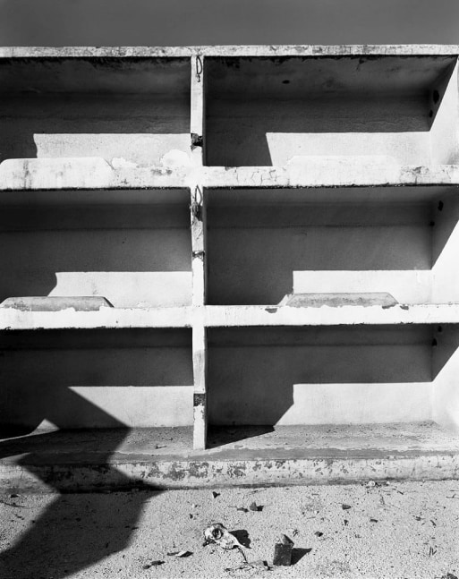 David Goldblatt Miners’ bunks in the abandoned Chinese compound, so called because it probably housed indentured Chinese labourers between 1904 and 1910, after which it accommodated black miners. Simmer &amp; Jack Gold Mine, Germiston, July 1965 (4_0129/4_129), 1965 Silver gelatin print on fibre-based paper Work: 55 x 44.5 cm / 21.7 x 17.5 in. STD 6/10