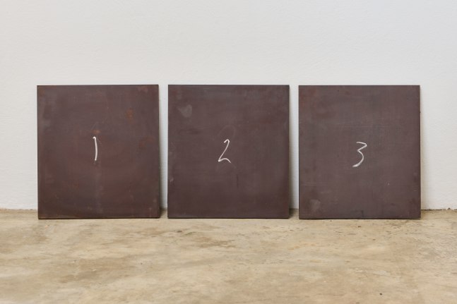 Jeremy Wafer

1, 2, 3, 2023

Steel, chalk

Each: 33 x 30 x 1 cm / 11.8 x 3.9 x 5.9 in.

Unique