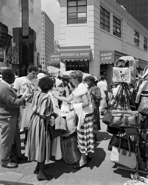 David Goldblatt
Trading at Burgers and More, formerly the Polana Restaurant on the corner of Sauer, Jeppe and Diagonal Streets, 9 March 1991 (4_6995), 1991
Silver gelatin hand print
Work: 35 x 28 cm / 13.8 x 11 in.
Frame: 57.1 x 49.9 cm / 22.5 x 19.5 in

Enquire
