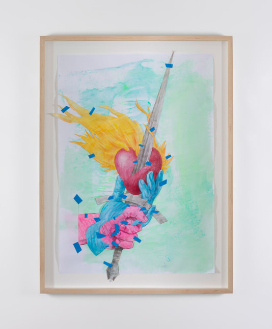 Sam Keogh&amp;nbsp;
Morgul Sacred Heart,2023
acrylic, watercolour, coloured pencil and painter&amp;rsquo;s tape on 70gsm acid-free layout paper
60 x 44 cm / 23.6 x 17.3 in unframed &amp;nbsp;
69 x 51.5 cm / 27.2 x 20.3 in framed