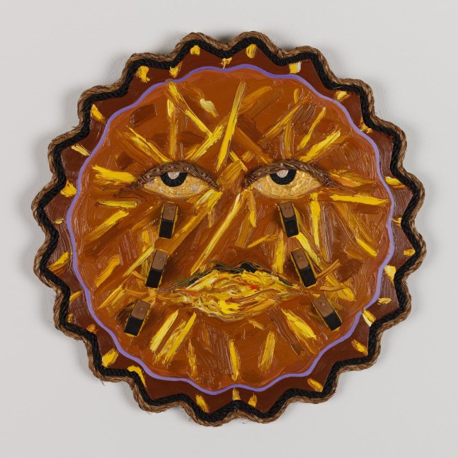 Daniel Rios Rodriguez
Sol, 2018
oil, nails, rope, aluminium and linen on wood panel
40.6 cm / 16 in diameter