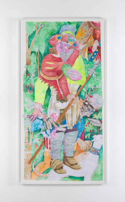 Sam Keogh
Elden Knotweed NPC&amp;nbsp;
2022
colouring pencil, &amp;nbsp;graphite, watercolour, acrylic and gold leaf on 70gsm acid free layout paper
218 x 124 cm / 85.8 x 48.8 in framed &amp;nbsp;