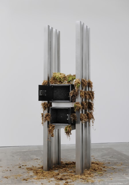 Siobh&amp;aacute;n Hapaska&amp;nbsp;
the world at daybreak, 2011
steel, travertine spilt faced marble, split faced limestone, moss, aluminium
250 x 96 x 69 cm / 98.4 x 37.8 x 27.2 in&amp;nbsp;