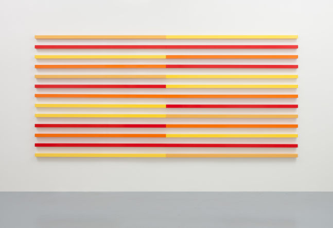 Liam Gillick&amp;nbsp;
Reached Horizon, 2017
powder-coated aluminium, 30 elements
185 x 400 x 5 cm / 72.8 x 157.5 x 2 in&amp;nbsp;
5 x 200 x 5 cm / 2 x 78.7 x 2 in each element

&amp;nbsp;