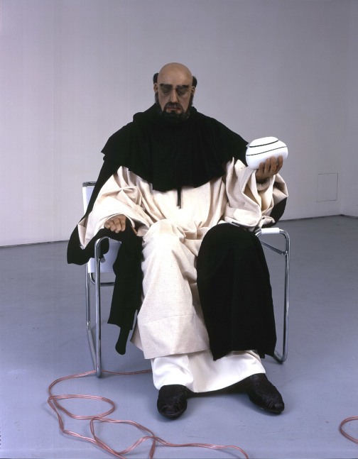 Siobh&amp;aacute;n Hapaska&amp;nbsp;
Inquisitor, 1997
wax, synthetic hair, silk, oil paint, chair, audio components, edition of 2
125 x 106 x 89 cm / 49.2 x 41.7 x 35 in&amp;nbsp;