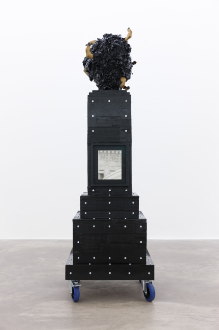 Marcel Vidal&amp;nbsp;
Balcony, 2017
expanding foam, spray paint, wood, watercolour on paper, framed with glass bitumen, zinc fittings, castor wheels, animal hooves, glue, twine, linen, plaster
196 x 62 x 62 cm / 77.2 x 24.4 x 24.4 in&amp;nbsp;
Collection of Arts Council of Ireland

&amp;nbsp;