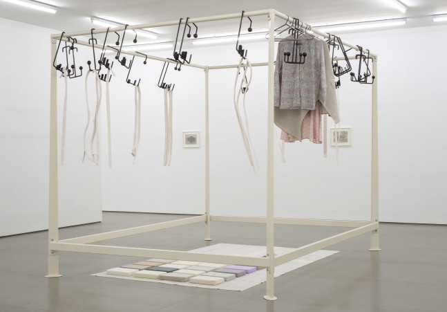 Aleana Egan&amp;nbsp;
little surface pictures, 2014/2018
Powder-coated steel, steel, lacquer, cotton &amp;amp; linen garments, resin, anti-fatigue matting
251 x 286 x 366 cm / 98.8 x 112.6 x 144.1 in&amp;nbsp;