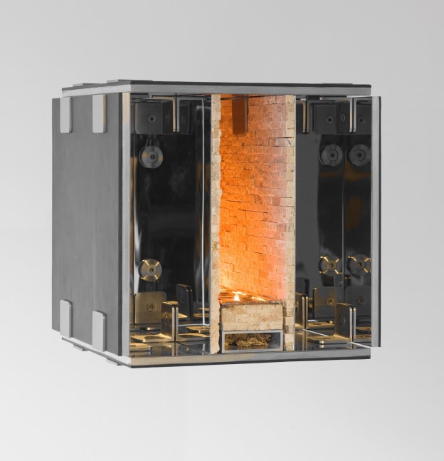 Siobh&amp;aacute;n Hapaska&amp;nbsp;
light lives in a box, 2012
solid aluminium plate, stainless steel fittings, mirror polished stainless steel, leather, brass, micro mosaic limestone, olive oil, candle wicks. edition of 6
dimensions variable