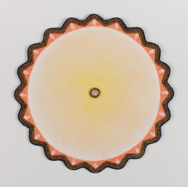 Daniel Rios Rodriguez
Baileya, 2018
oil, nails, rope, aluminium on wood panel&amp;nbsp;
67.5 x 67.5 cm / 26.6 x 26.6 in