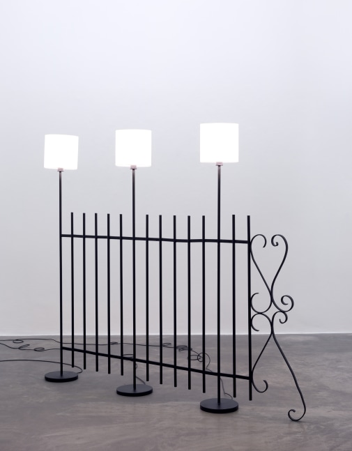 Hannah Fitz

Desire Lines (Electric Fence)
2022

steel, wiring, lampshades, bulbs

184 x 216 x 25 cm / 72.4 x 85 x 9.8 in