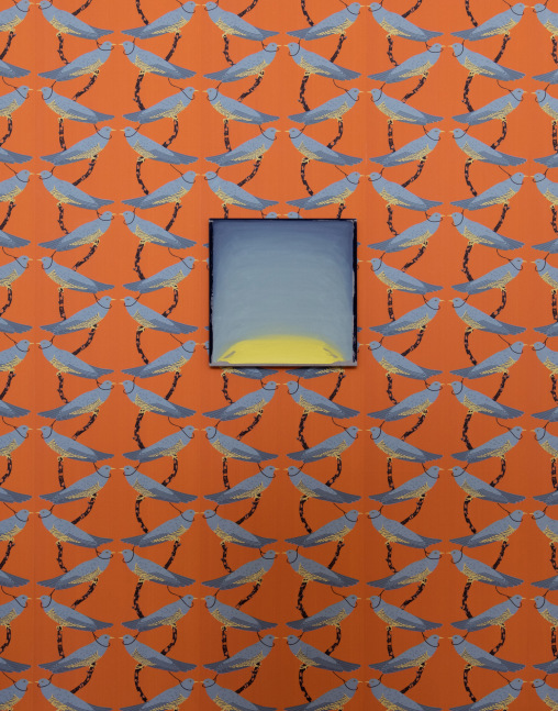 William McKeown
Cloud Cuckoo Land, 2008-2014, with Painting No. 325 (2009 - 2011)
wallpaper, dimensions variable / oil on linen, 48 x 48 cm / 18.9 x 18.9 in&amp;nbsp;
Installation at Chance Encounters II, LOEWE, Miami 28 November 2016 &amp;ndash; 31 March 2017&amp;nbsp;