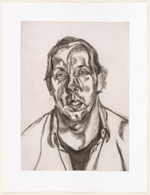 Lucian Freud

David Dawson, 1998

etching on Somerset Textured White paper, edition of 46

Plate: 23 3/8 x 16 3/4 inches
Sheet: 29 7/8 x 22 1/2 inches