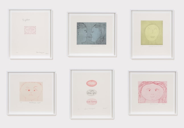A portfolio of six framed drypoints and engravings ranging in color by Louise Bourgeois